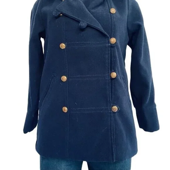 XinyuFushi Pea Coat Blue Jacket Gold Button Women's Coat Size Small - Picture 3 of 11